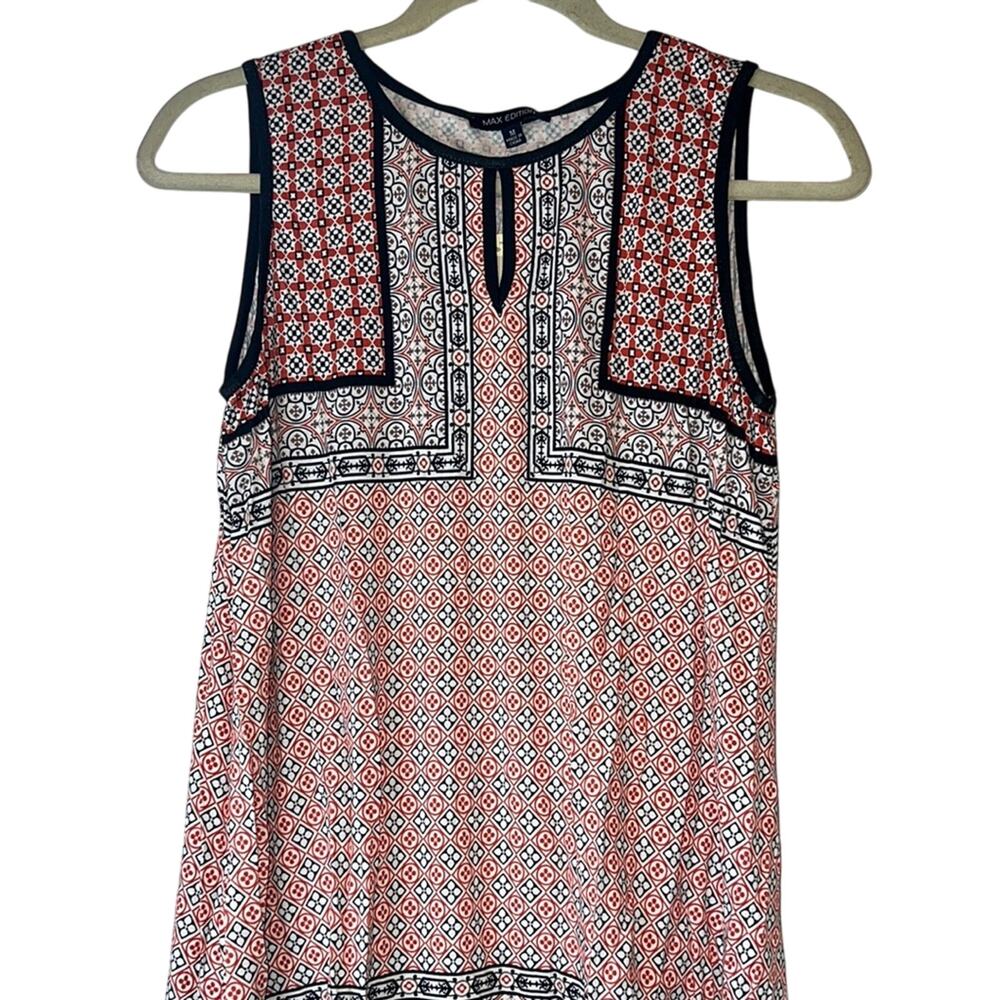 Max Edition Ladies Black, White, & Orange Geometric Pattern Sleeveless Tank, M